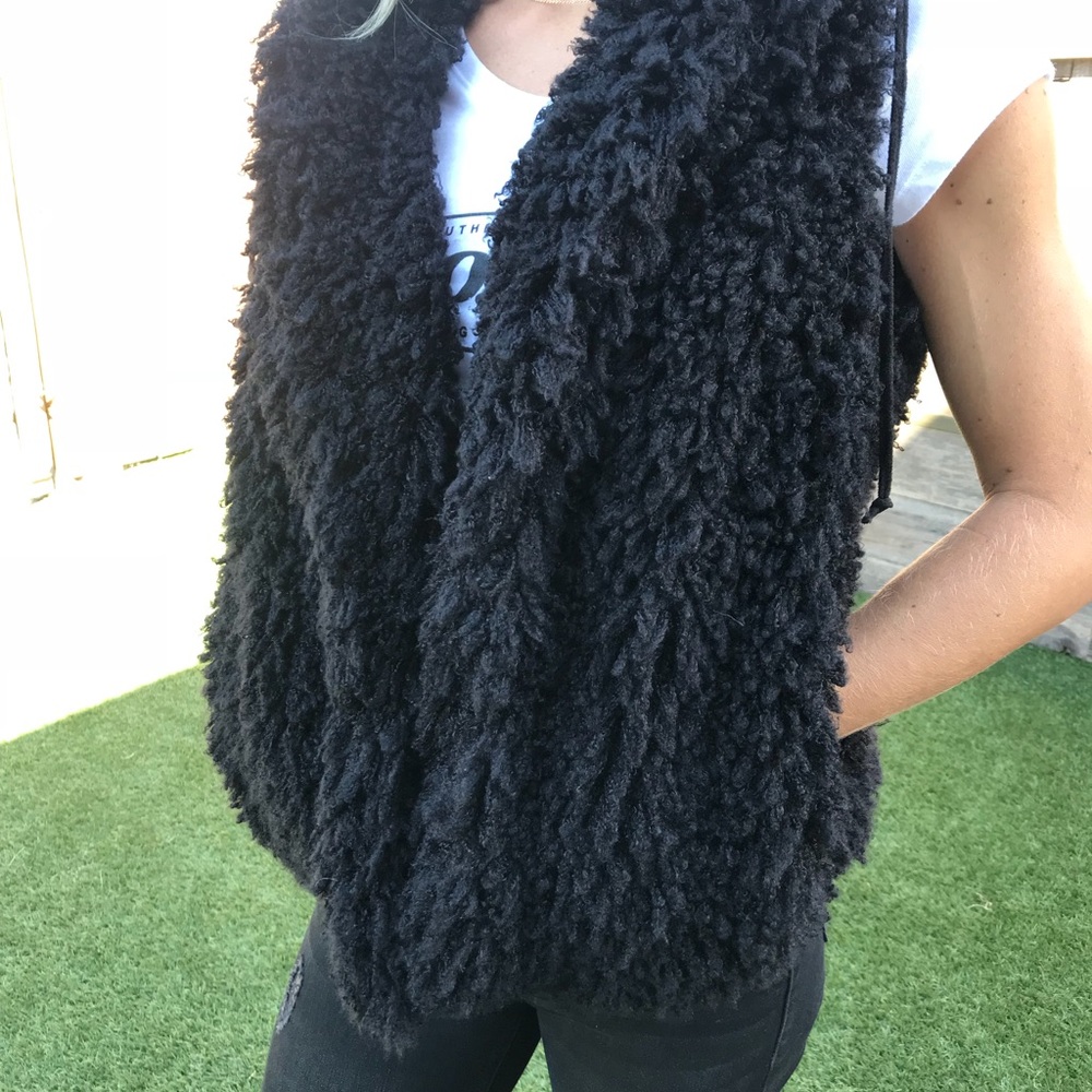 Fever soft black faux fur hooded vest